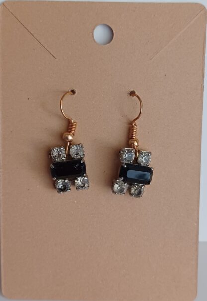 Rhinestone and Black Glass Recycled Earrings