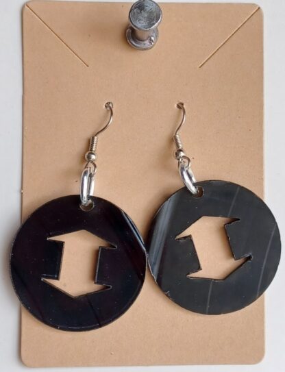 Black Vinyl Circle with Arrow cut out (Up and Down)   Earrings (Bright Wire)