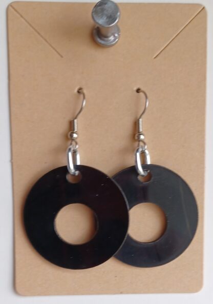 Black  Vinyl Circle with Hole Earrings (Bright Wire)