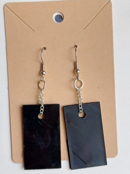 Black Vinyl Dangling  Square Earrings (Bright Wire)