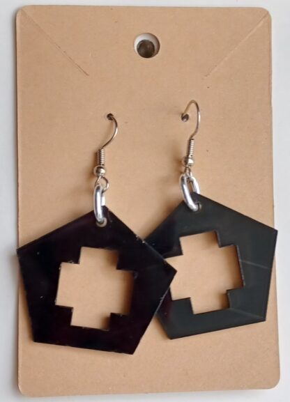 Black Vinyl Octagon Earrings (Bright Wire)