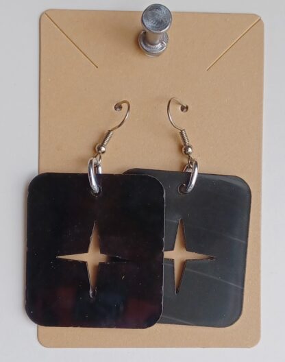 Black Vinyl Square Earrings (Bright Wire)