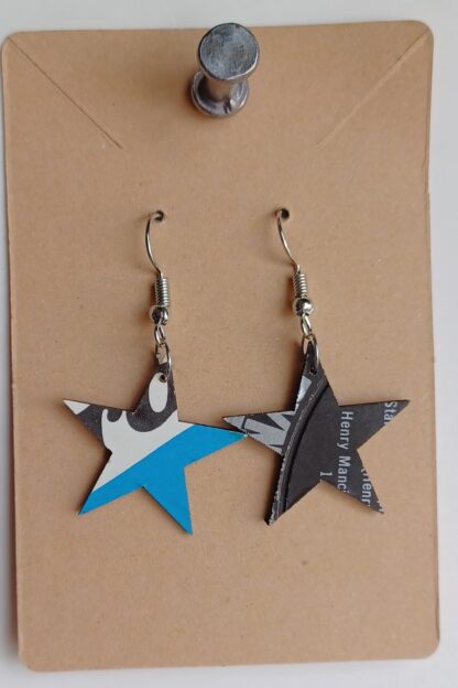 Black Vinyl Star Earrings with Label  (Bright Wire)